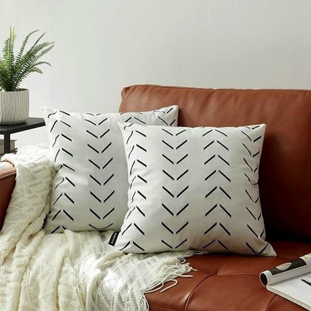 Nestinco Set of 2 White Pillow Covers 18 x 18 inches Boho Aztec Polyester Blend